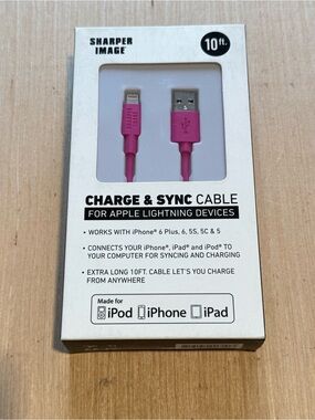 Sharper Image 10ft USB Charging Cable Pink for Apple iPhone iPad iPod Brand New!
